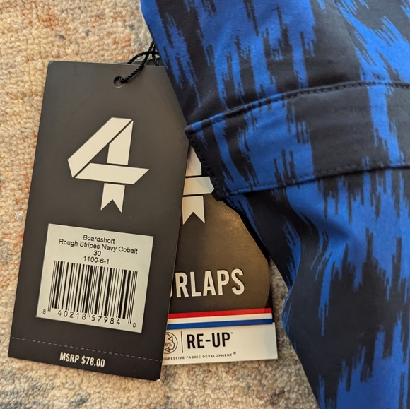 Fourlaps 4laps 8" Board Shorts Rough Stripes Navy Cobalt Blue Size 30 NEW - Picture 6 of 12